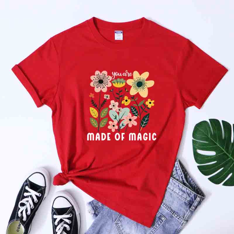 Boho You Are Made Of Magic Tshirt Unisex Summer Apparel Cotton Tshirt Aesthetic Botanical Wildflower Inspirational Tee Top