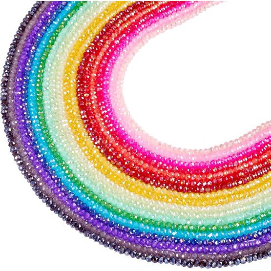 Cheriswelry Crystal Glass Beads 3x2mm AB Color Faceted Glass Loose Spacer Beads Rainbow Beads for DIY Necklace Earring Bracelet Making Home Party