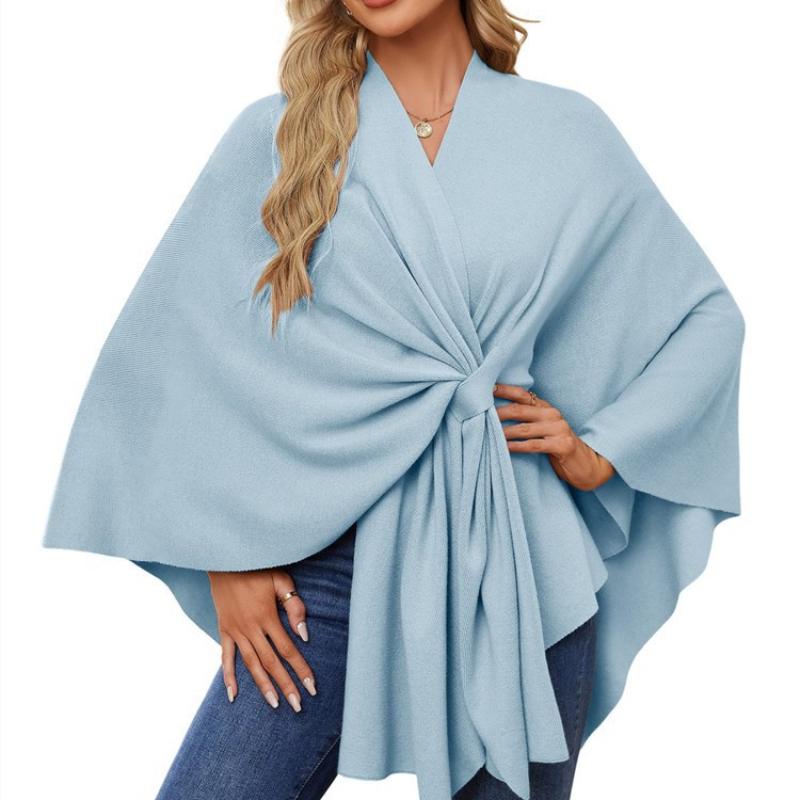 Ladies' Elegant One-piece Solid Color Soft Shawl Jacket Cloak Top