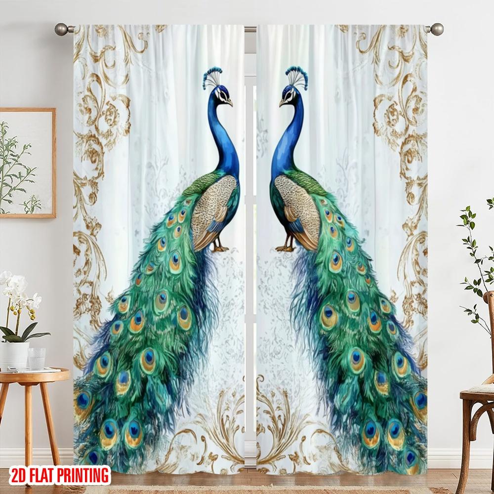 2pcs  2D plane printing Curtain Popular Majestic Peacocks Versatile Polyester Fabric (without rod) Versatile All for Living Room