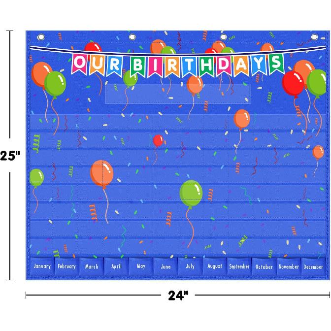 Eamay Happy Birthday Pocket Chart, Blue Birthday Graph Bulletin Board for Classroom