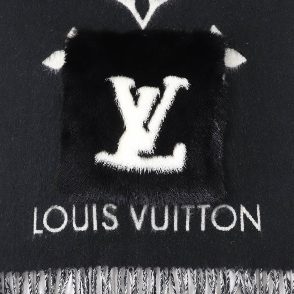 Very Good LOUIS VUITTON Scarf Muffler Cold Reykjavik Mink fur with fringe cashmere Women M74353 Used