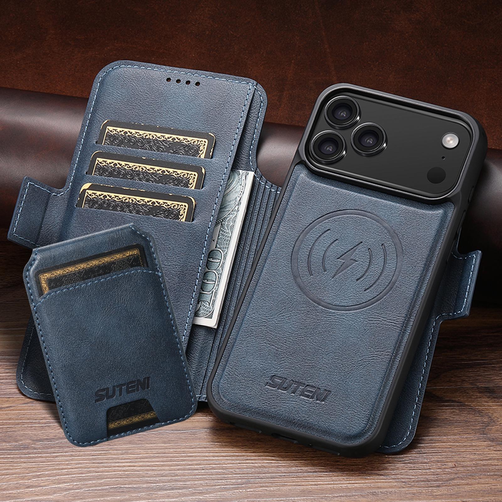 

Чехол-книжка для iPhone 17 Pro Max со слотом для карт и магнитной беспроводной зарядной подставкой Samsung S26 Ultra синий