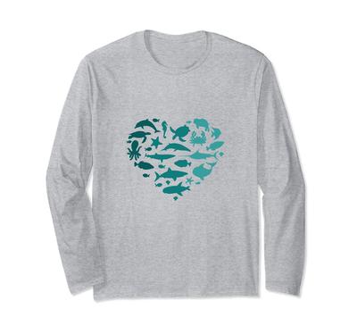 Funny Sea T-shirts, Creatures, Hearts, Fun, Cute, Goods, Clothes, Material, Presents, Men's, Original, Summer, Long-sleeved T-shirts