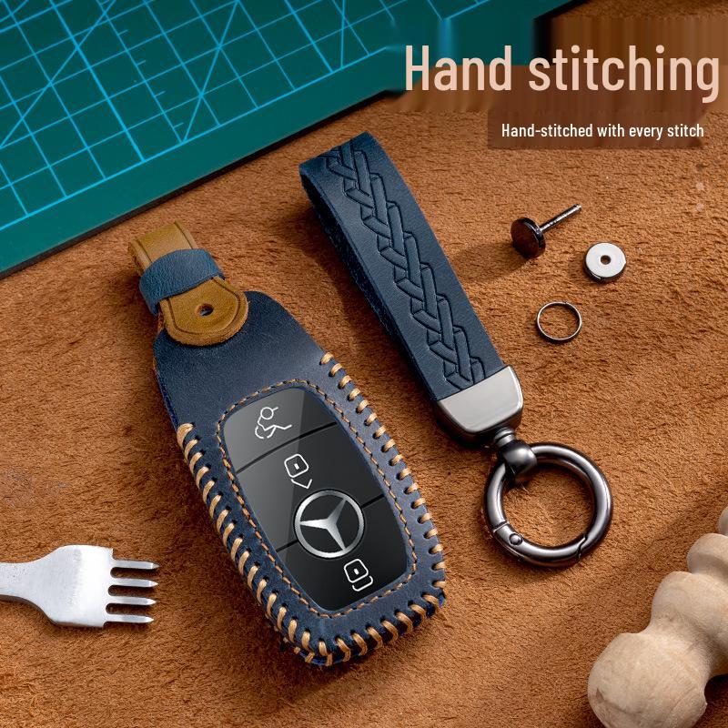 Genuine Leather Key Bag Set for Mercedes-Benz S-Class C200L, New C-Class, E-Class E300L, and GLK300