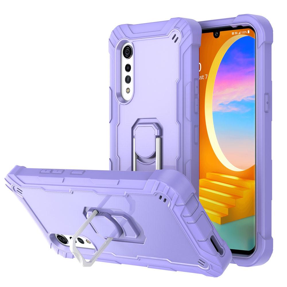 Armor Stoßfeste Hülle für LG Velvet 5G 360 Vollkörper Schwerlastschutz Ringhalter Ständer Hülle für LG Velvet Coque For LG Velvet violett