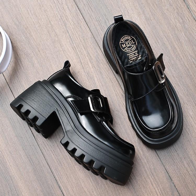 Small leather shoes women's 2025 autumn new British style platform round head versatile heightening loafers thick heel JK single shoes