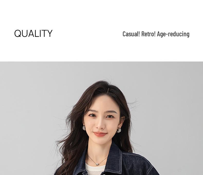 Xin Ge Women's Retro Plaid Patchwork Denim Jacket - Long Sleeve, Drop Shoulder, Casual Fit.