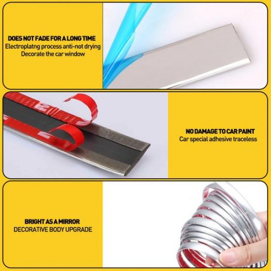 Chrome Trim Molding Strip Car Door Window Bumper Side Trime Protector 16FT