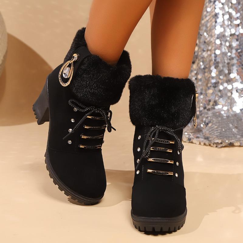 

Термоботинки Мартин большого размера, зимние новые с отворотом, с подвеской, на толстом каблуке, из бархата, модные короткие ботинки 42 чёрный