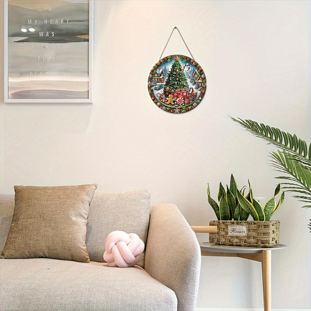 Wooden Christmas Sign with Hot Cocoa Theme - Navidad Round Sign for Front Door Wall Hanging Decor - Ideal Christmas Ornament