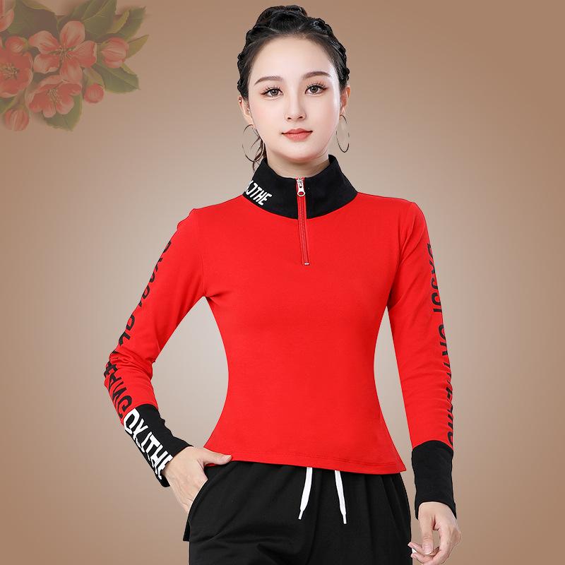 

Весенне-осенний трикотажный хлопковый топ для танцевальных выступлений на молнии до середины груди - Длинный рукав XXL