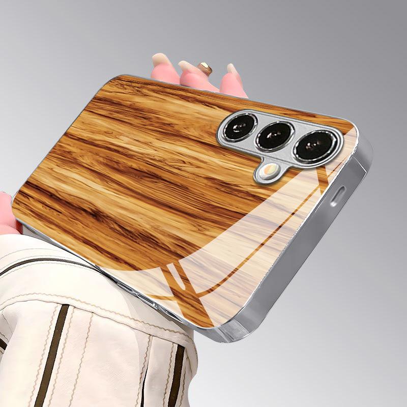 Light Yellow Wood Grain Pattern 2D Phone Case for Samsung S26 S25 S24 S23 S22 S21 S20 A56 A36 A16 - Glass Protective Cover