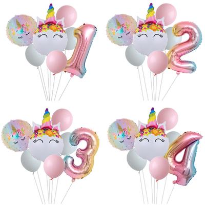 Rainbow Unicorn Balloon Number Foil Globos 1 2 3 4 Years Old Birthday Party Decoration Kid Unicorn Theme Party Wedding Balls