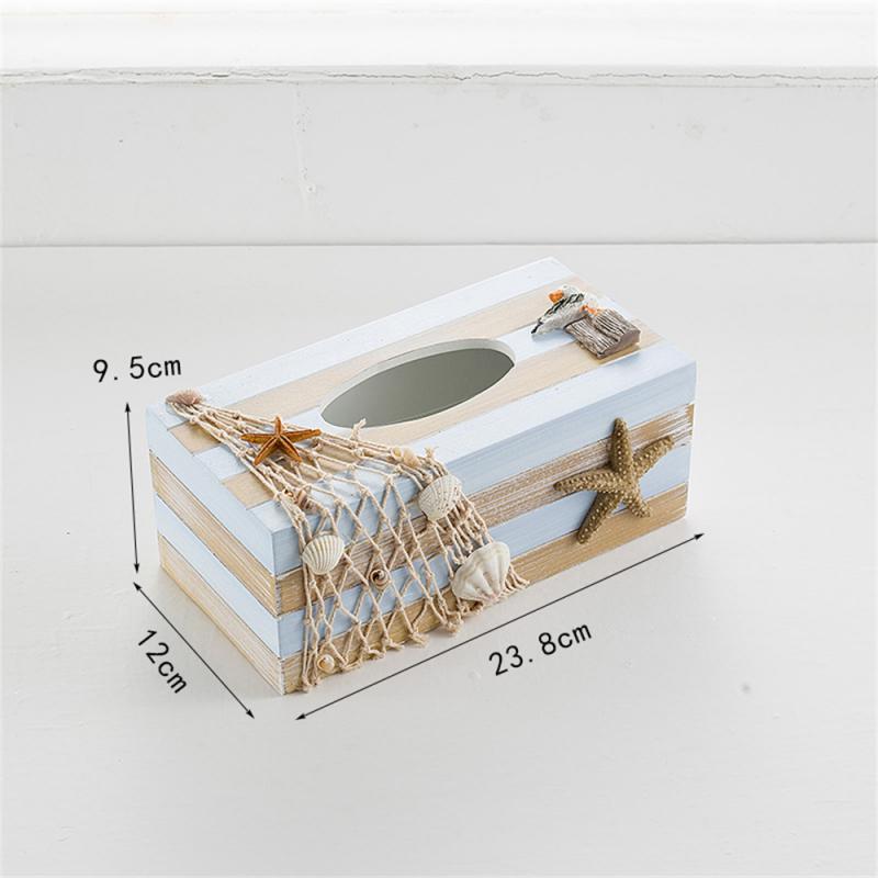 Storage Box 24cm Decorative Creative Wooden Marine Restaurant Storage Organizer Napkin Holder Wood Board Mediterranean-style