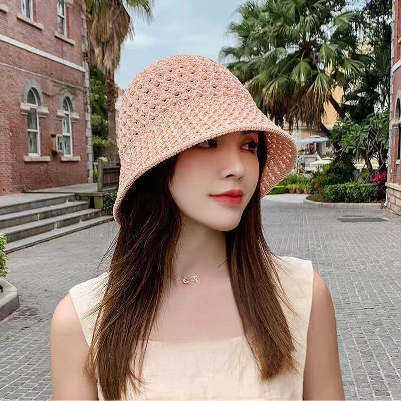 Spring and summer knitted hollow breathable bucket fisherman hat children versatile fashion show face small sunshade basin hat tide