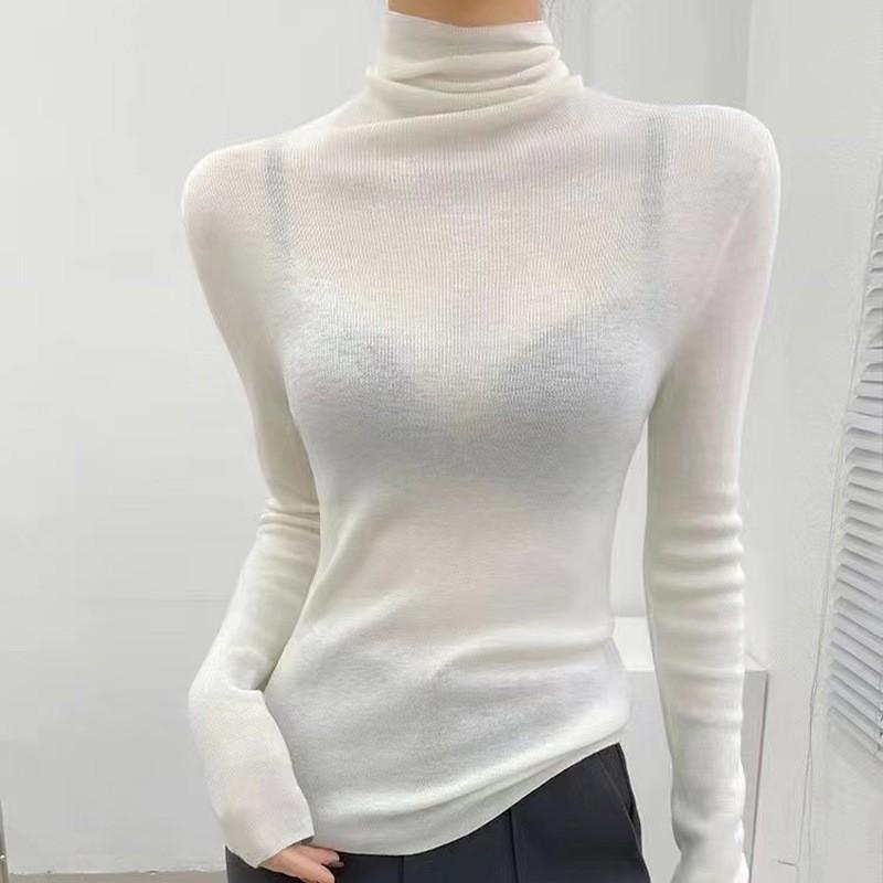 

Women s Slim Fit Turtleneck Sweater Pullover Knitted Sweater Thin One Size белый