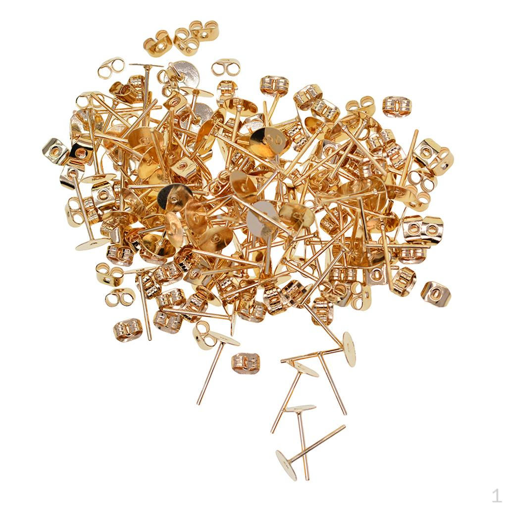 100 Pieces Iron Earrings Post 6mm with Earring Back for Making Jewelry Findings