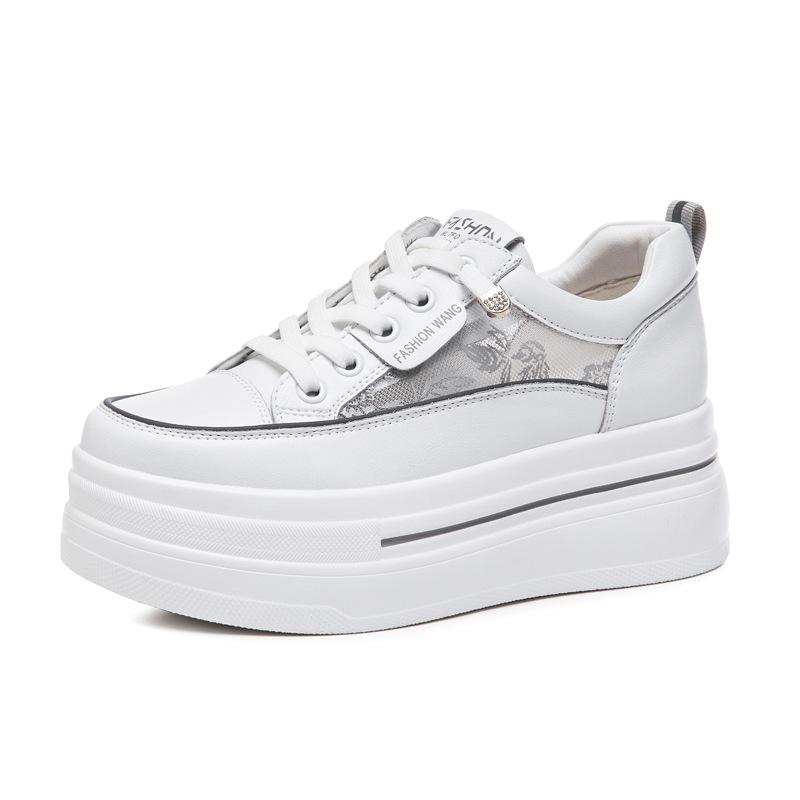 Women's Hidden Wedge Platform Shoes 2025 Summer Genuine Leather Breathable Mesh White Sneakers Casual Versatile