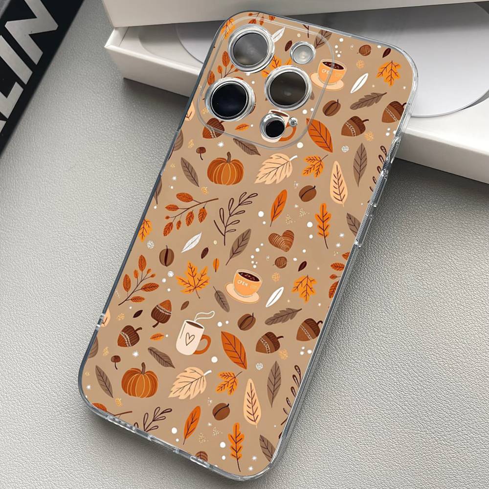 Autumn Leaves Pumpkin Clear Silicone Soft TPU Phone Case For iphone 17 16 15 14 Plus 13 12 Mini 11 Pro Max Shell Capa