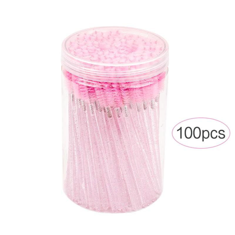 100pcs Disposable Eyelash Extension Makeup Brush Eyebrow Comb MicroBrush With Box Crystal Handle Mascara Wands Lash Lifting Tool