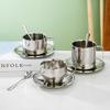 Elegant Coffee Cup with Scoop Saucer,304 Stainless Steel,Espresso Cup,Milk Mug,Cappuccino for Afternoon Tea Camping Cafeteria