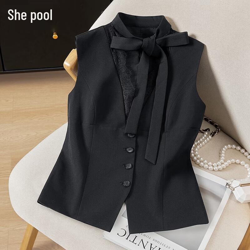 Women s Elegant Lace Trim Tie-Waist Vest M