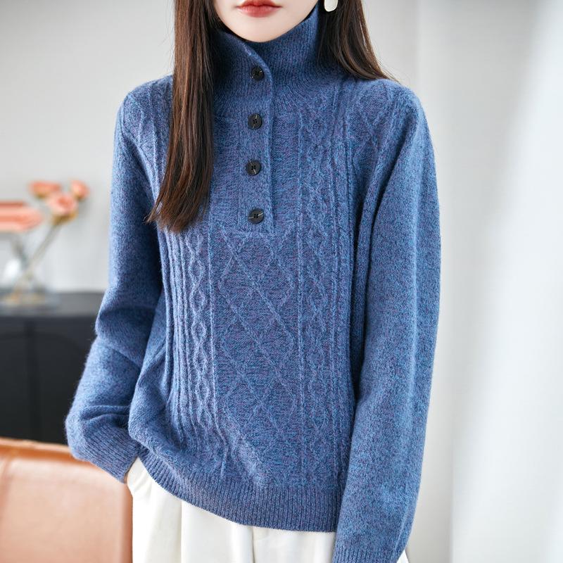 Women's Thickened Lapel Sweater: Warm Stand-up Collar Knitwear for Autumn/Winter
