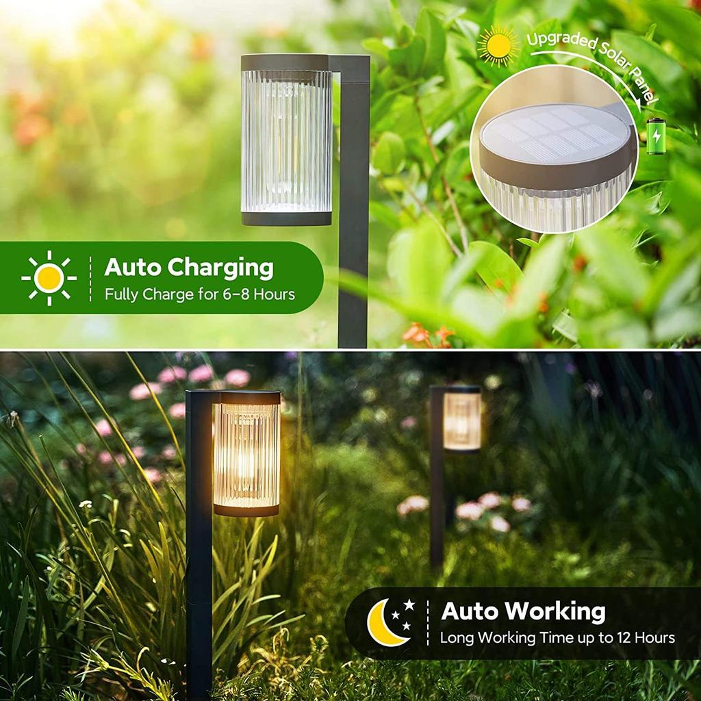 Solar Pathway Lights, IP65 Waterproof Auto On/Off LED Filament Solar Garden Stake Lights for Outdoor Lawn Patio