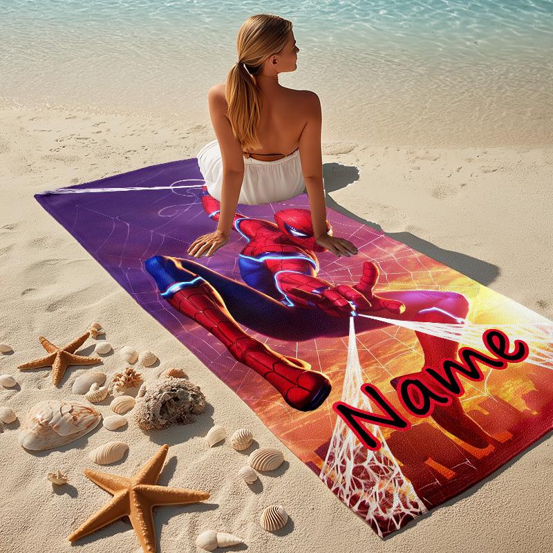 Custom Name S-Spide M-Man Comics Stylish Digital Printing Beach Towel Quick‑Drying Absorbent Blanket for Beach Pool Gym Travel