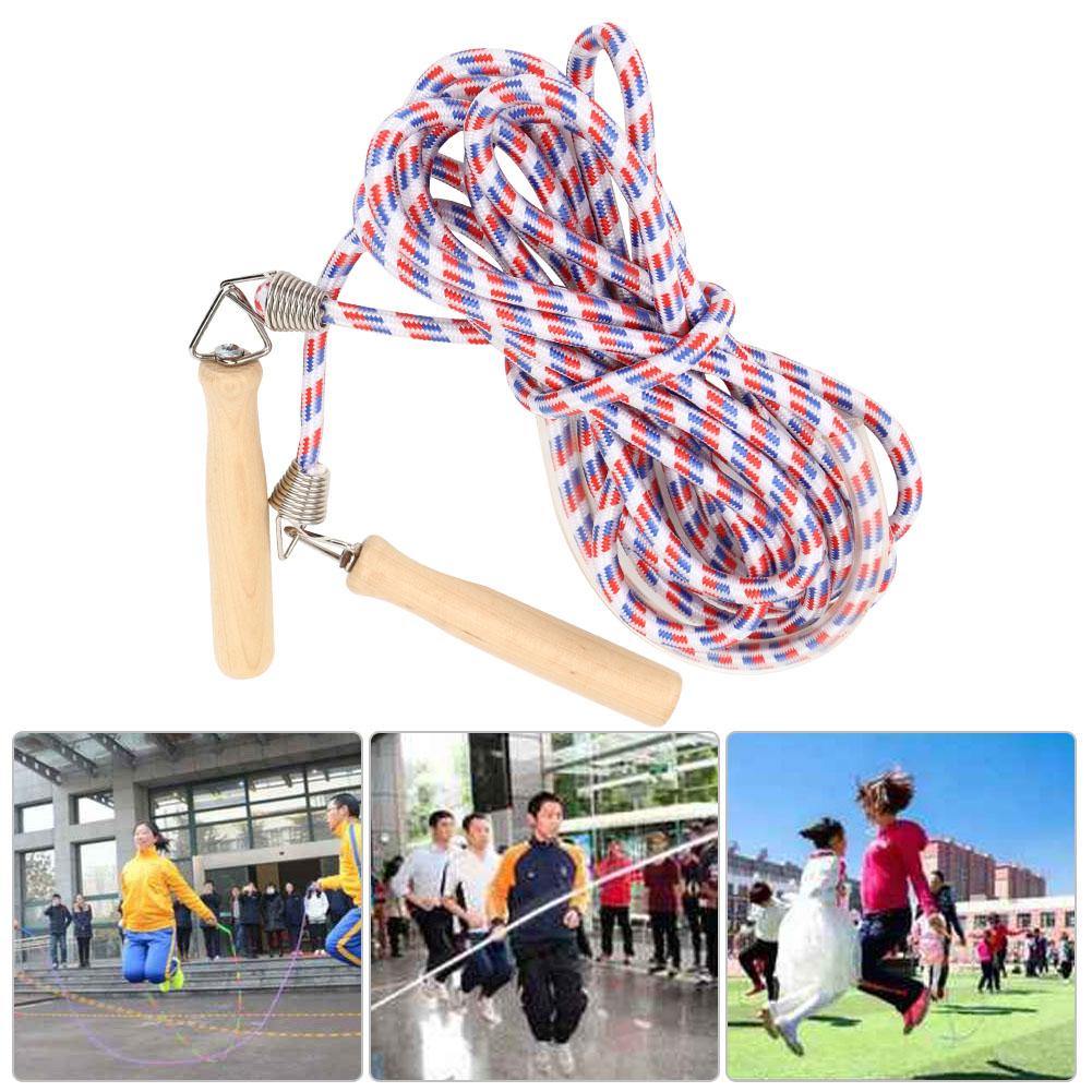 Baumwoll-Springseil mit Holzgriff Mehrspieler-Springseile für Schultraining Rot und