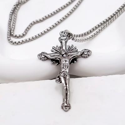 Cool Mens Stainless Steel Jesus Christ Face Crucifix Cross Pendant Necklace