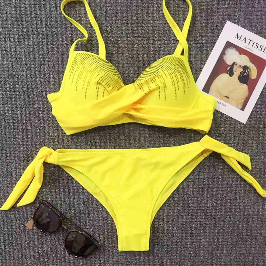 

мода Сексуальний Бікіні з паєтками Пуш-ап Жіночий купальник Жіночий купальник Набір бікіні Бюстгальтер Пуш-ап Купальник для купання L жовтий