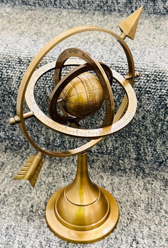 11" Antike Messing Armillarsphäre mit Pfeil – Nautischer Maritimer Gravierter Globus