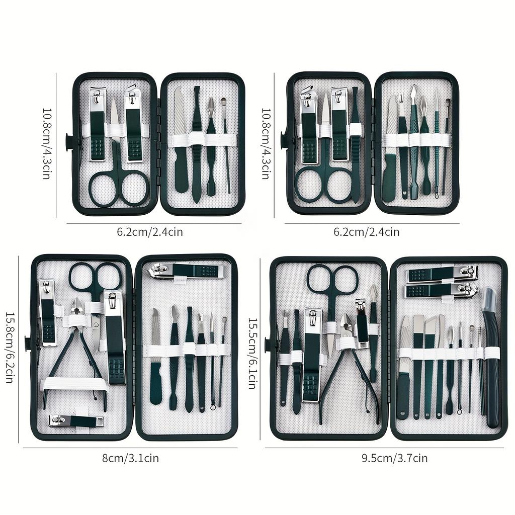 Professional 7-18 Piece Nail Care Kit Stainless Steel Manicure & Pedicure Set with Travel Case for On-the-Go Grooming