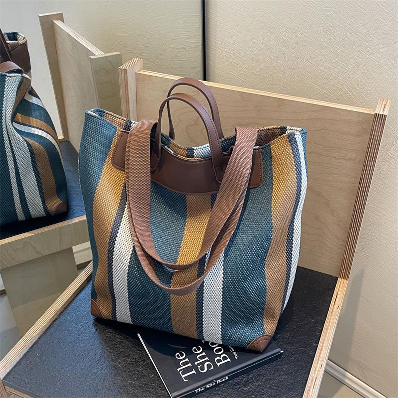 

Осенняя новая полосатая парусиновая сумка, повседневная одноплечевая дорожная сумка синий