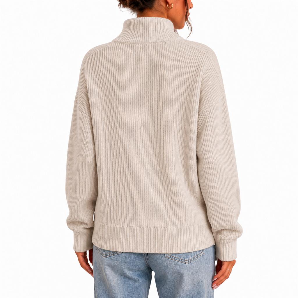 Women's Semi-High Neck Zippered Knit Cardigan, Strip Thickened Premium Coat, Versatile Top for Spring, , and Winter