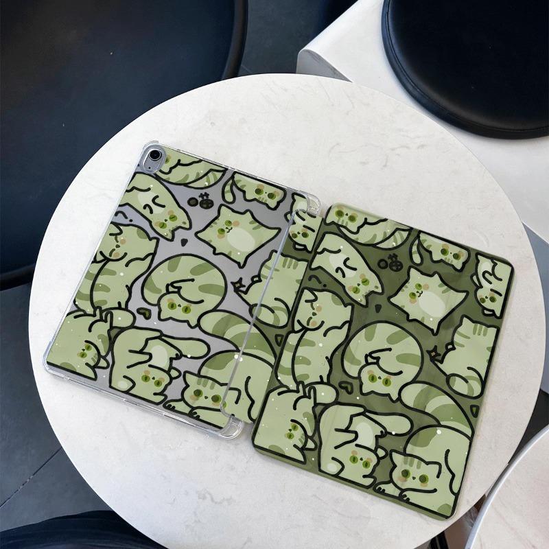 Green Kitten Smart Stand Case Cover for Ipad Air 4th Generation Case Ipad 5th 6th 9.7 Pro 11 2020 10.9 10th Gen Ipad Mini 6 Case