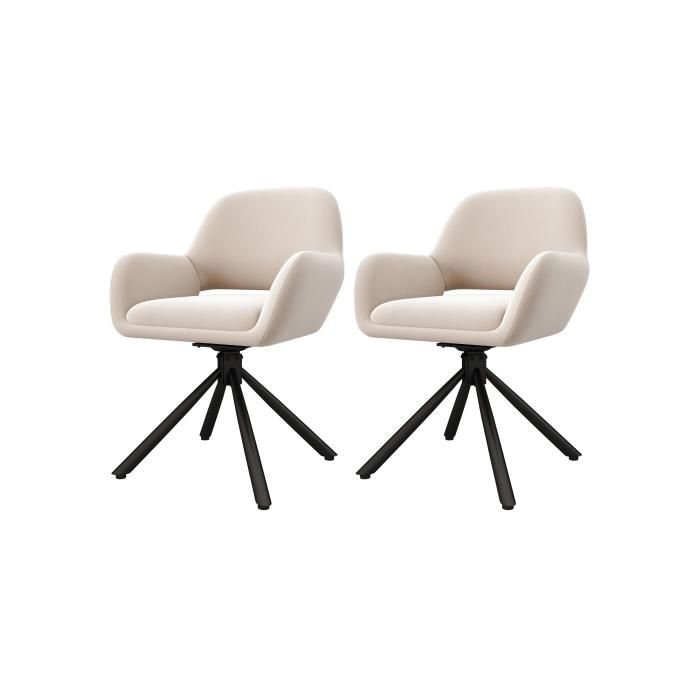 Chaise de salle à manger - MUVOE - Moderne - Pivotante - Velours beige - Avec accoudoirs