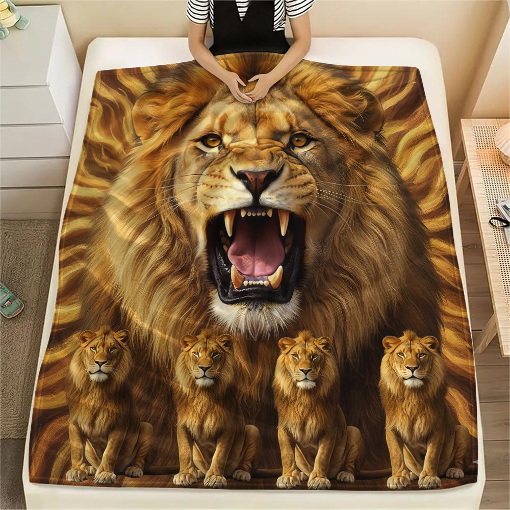 1Pc Leopard Lion Print Flannel Blanket, High Quality Comfortable for All Seasons, Home Decor, Warmth and Comfort, Perfect for Gifts