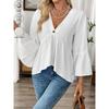 Spring Summer V-neck Elegant Loose Ruffled Women Blouse Half Sleeve Simple Casual Blouse Female New Solid Color Lotus Leaf Tops Office Sweet Clothing
