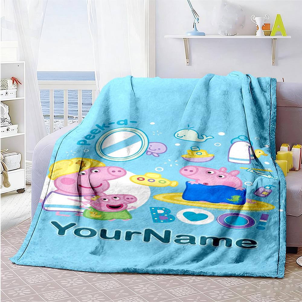 Peppa Pig Customize Text Blanket Multi-purpose Customizable Blanket Durable Comfort Throw For Livingroom Living Room Office Sofa