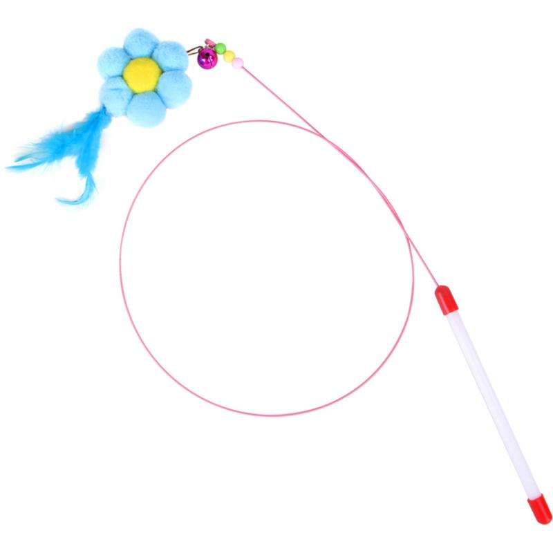Funny Feather Teaser Rod Cat Teaser with Plush Flower Bell Pet Interactive Toy синий