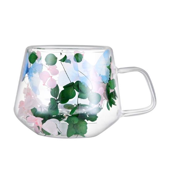 Doppelwandige Kaffeetassen Hochborosilikatglas Tassen mit buntem Blütenblatt-Design Isoliert Hitzebeständig Tee Latte Tassen mit Henkel