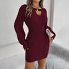 Seksowna Sukienka Wełniana Kopertowa z Dekoltem V i Rękawem Nietoperz Jednolita Jesień Zima