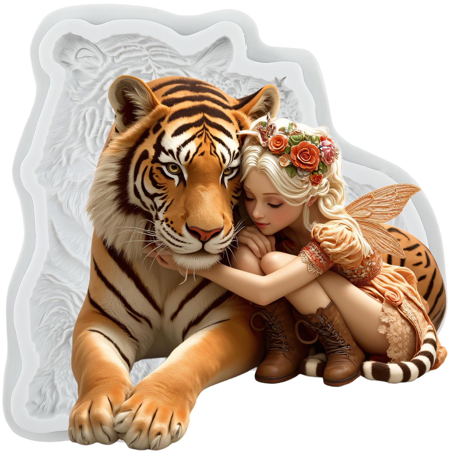 

Силиконовая форма для животного тигра Формы для мастики Девочка-эльф Инструменты для украшения торта Топпер для кекса Конфеты Смола Глина для лепки Шоколад Форма для гампасты серый