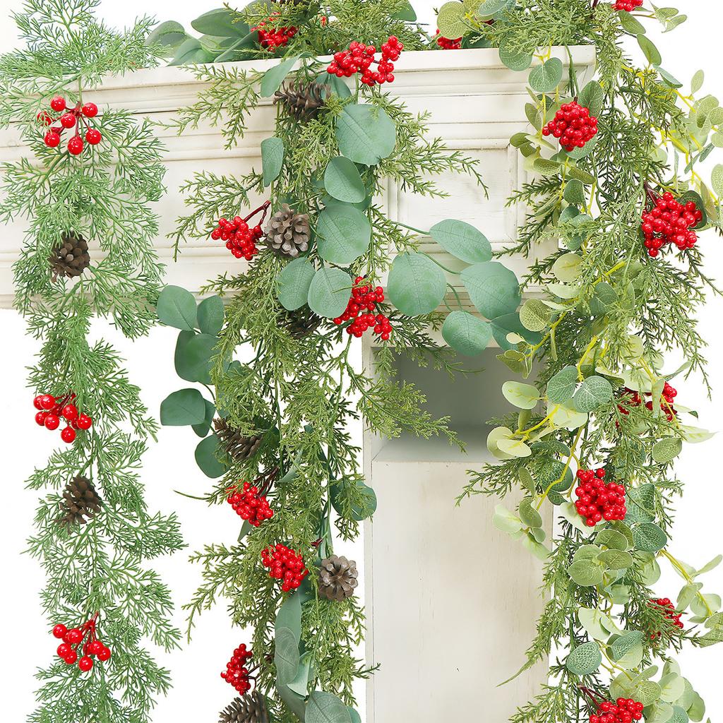 Atmosféra Rozvržení Dekorativní Ratan Simulace Zelená Rostlina Borové Jehličí Vánoční Ozdoba Věnec Interiérová Dekorace Simulace Ratan