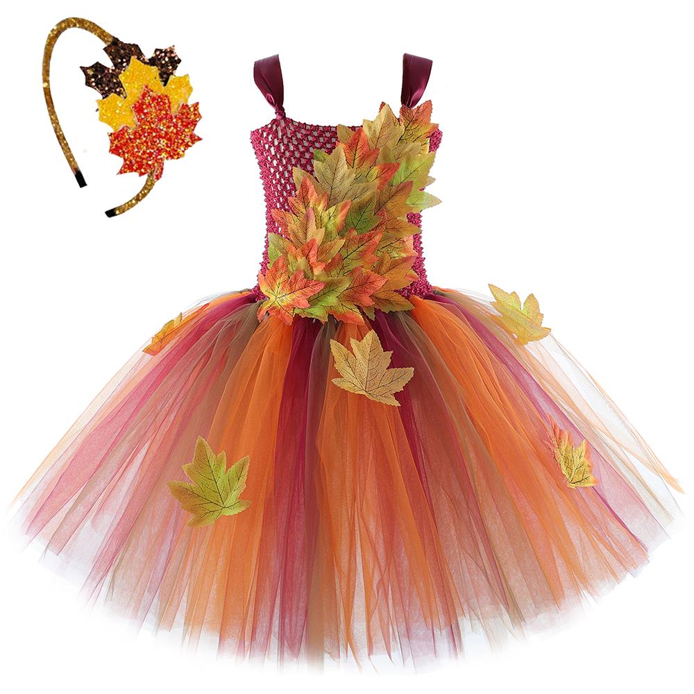 Autumn Maple Leaves Fairy Costumes for Girls Forest Woodland Elf Princess Dresses with Wings Children Halloween Christmas Outfit 12 Months