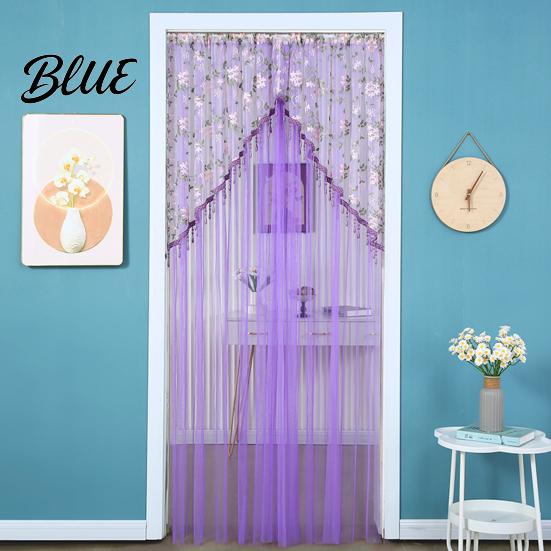 French Retro Style Door Drape Sheer Lace Curtain Embroidered Floral Doorway Curtain with Beads Embroidery Room Divider Rod Pocket for Bedroom Living