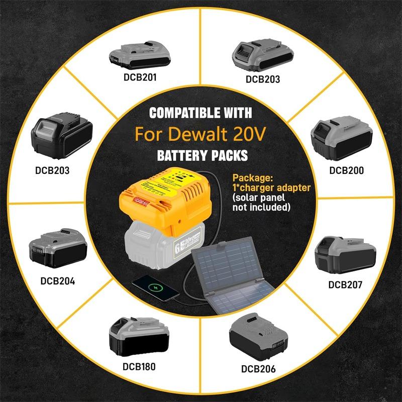 Solar Charging Adapter for Dewalt 18/V20V Batteries DC 18V/20V 4A Portable Battery Charger for Outdoor Work and Camping DCB180